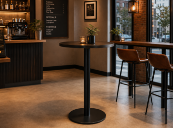 Round Pedestal Bar Table with Black Metal Base