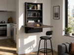 Folding Wall‑Mounted Bar Table with Storage Shelf