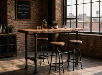 Industrial Style Bar Table with Cast Iron Pipe Legs