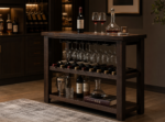 Bar Table with Wine Rack and Two Shelves in Dark Oak